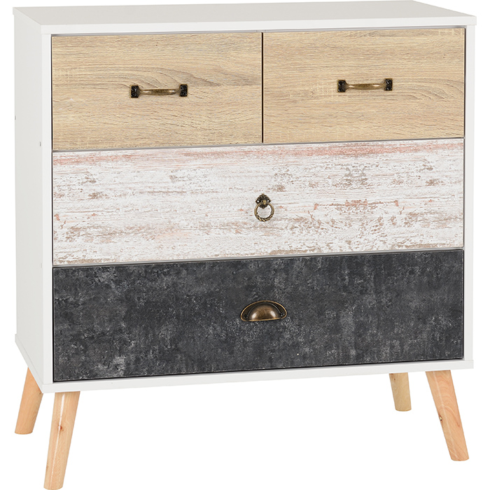 Nordic 2+2 Drawer Chest In White & Distressed Effect